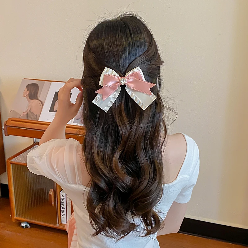 AISHG-Creme Colorido Bow Tie Hairpin para Mulheres, Bonito Rabo De Cavalo, Amor, Espumante, Strass, Headwear, Grampos De Cabelo, Acessórios De Cabelo Para Meninas