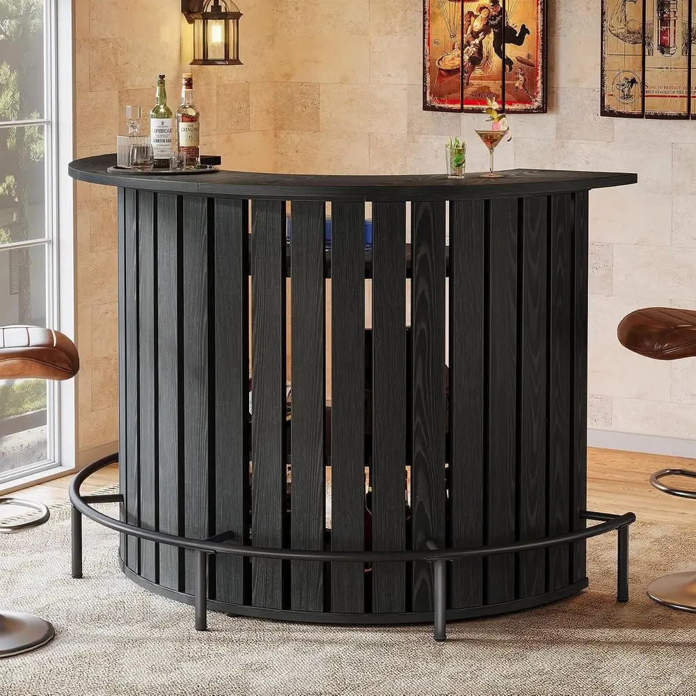 4-Tier Bar Table, 39.4 H Home Bar Unit with Footrest, Arc-Shaped Mini Bar Table