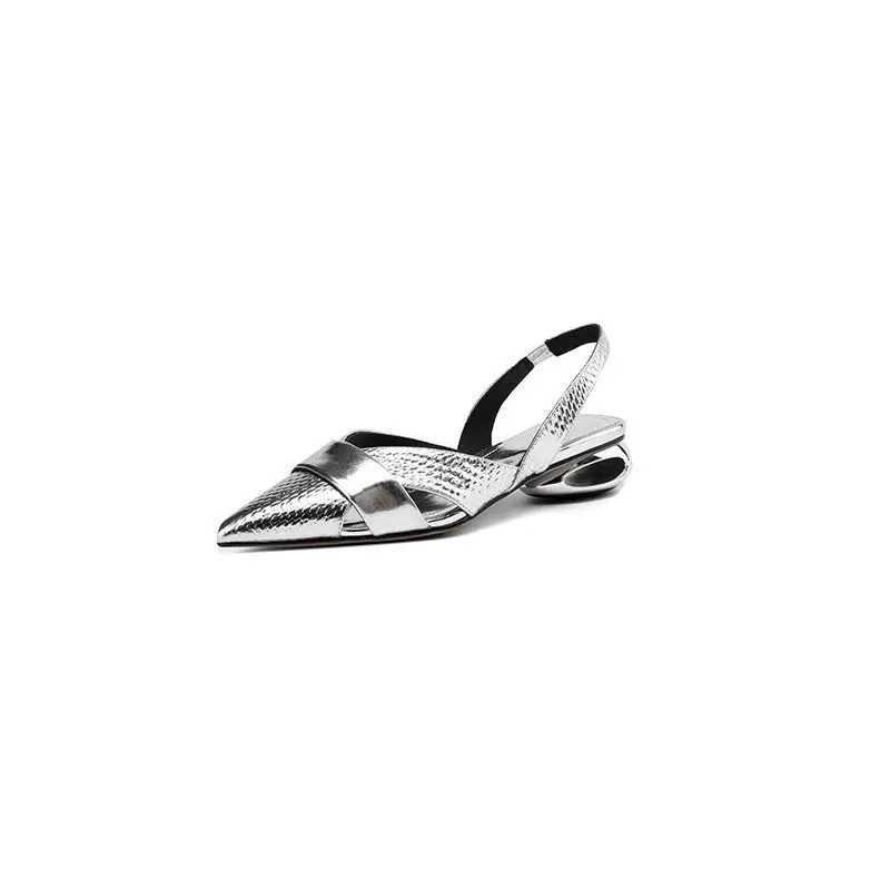 Pointed Toe Sexy Silver Low Heels Party Shoes Women Sandals Designer Summer Brand Pumps Slingback Casual Shoes Sandals