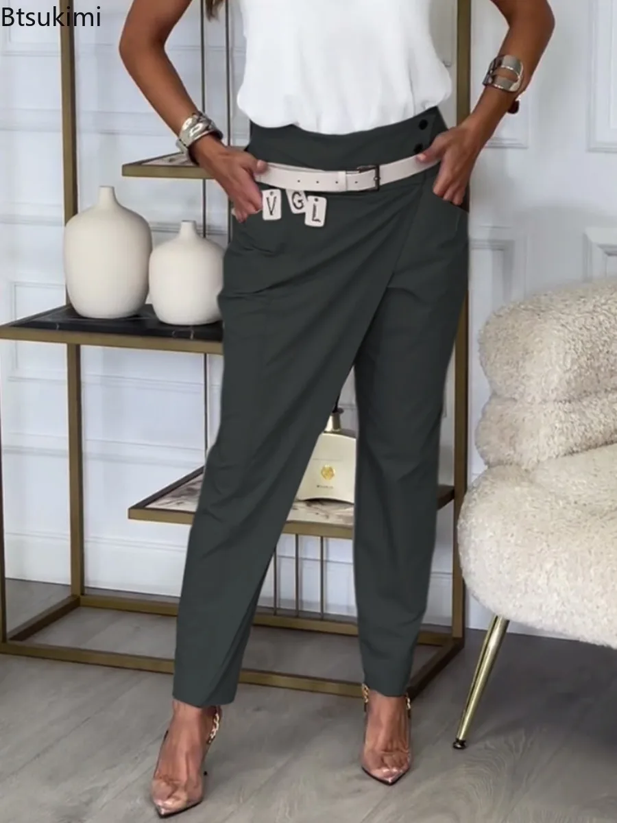 2025 New Autumn Asymmetric High Waisted Suit Pants for Women Fashion Chic Belt Straight Pants Casua Street Trousers Lady Bottoms - Image 2