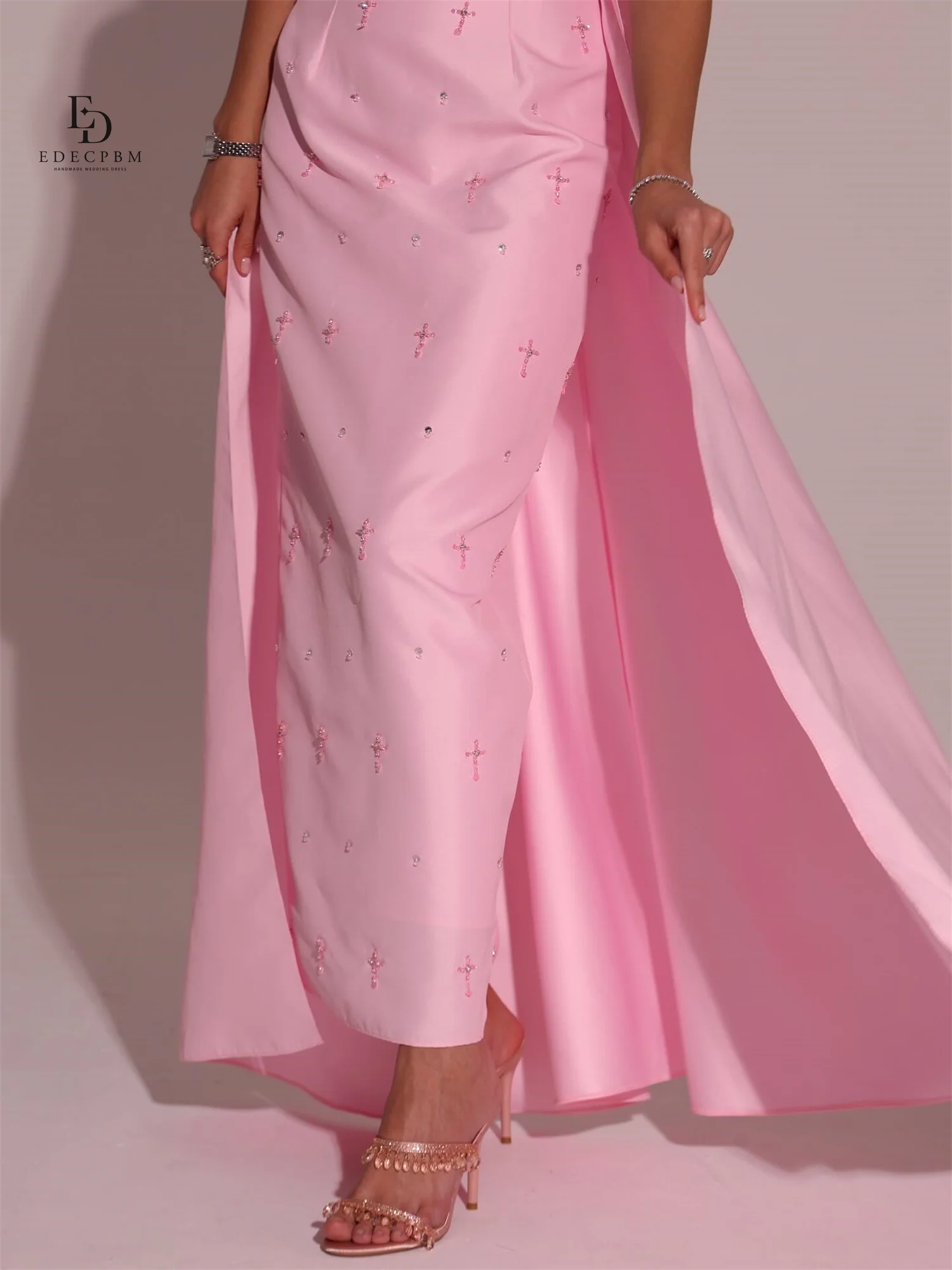 فساتين نسائية أنيقة من الساتان EDECPBM لحفلات الزفاف فستان سهرة نسائي مخصص وردي مصنوع يدويًا من فساتين سهرة للحفلات الراقصة النسائية