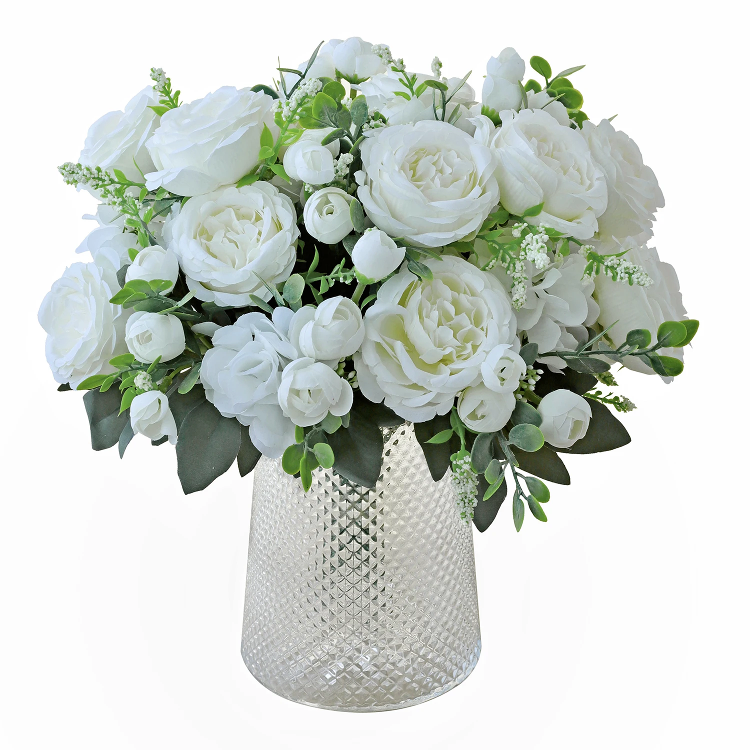 1 Stück künstliche Blumen, Hochzeit, Zuhause, Schlafzimmer, Dekoration, Brautstrauß, Hof, Garten, künstliche Seiden-Pfingstrosen, Hortensien, Vase, Tischdekoration, Outdoor-Geschenk – Detail 3