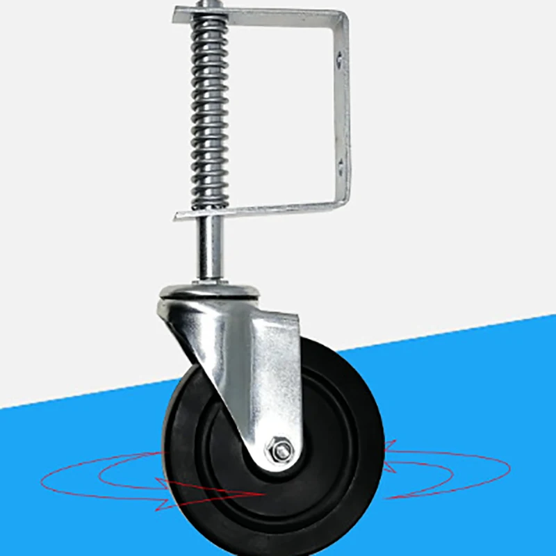 

Rubber Spring-Loaded Gate Casters with Universal Mount, 5-Inch Wheel Swivel Casters, 50kg Capacity, Black