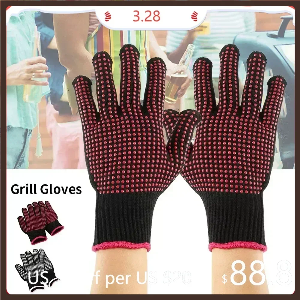 

1 Pair Barbecue Anti-scald Gloves Heat Resistant BBQ Oven Kitchen Fireproof Gloves Anti-slip For Cooking kitchen silicone
