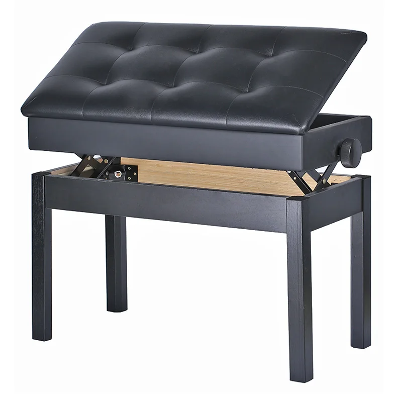 

Hooqu Good Quality Height Adjustable Leather Double Lifting Piano Bench Piano Stool With Bookcase