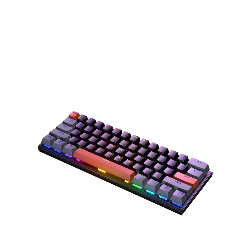 Mini teclado alto retroiluminado para jogos, teclado de computador com fio mecânico, multicolorido, design com russo e espanhol, novo estilo