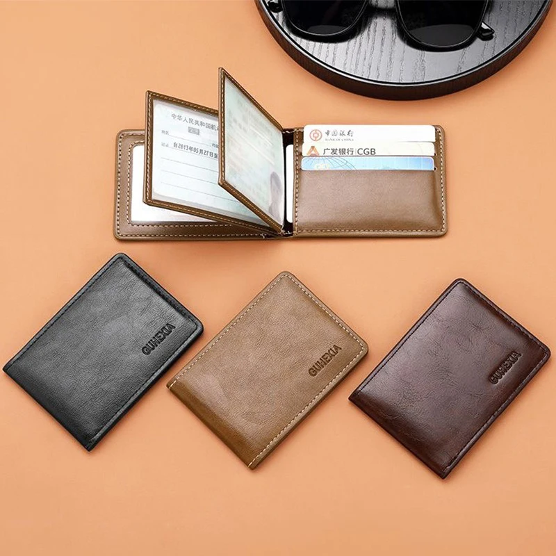 

Multifunctional Card Bag Retro Leather Driver'S License Protective Cover Ultra-Thin Card Holder Fashion Solid Color Card Case