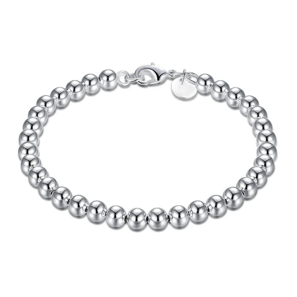 Pulsera de cuentas de bola hueca para hombre y mujer, brazalete de hilo de plata 925 de 4mm, 6mm, 8mm y 10mm, joyería de moda, envío directo