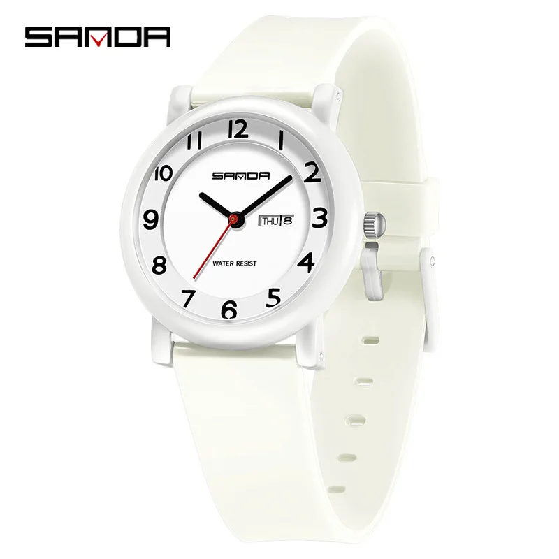 SANDA 3255 여성용 쿼츠 시계 방수 듀얼 캘린더 디스플레이 학생 시험 간단한 패션 시계 소녀 선물