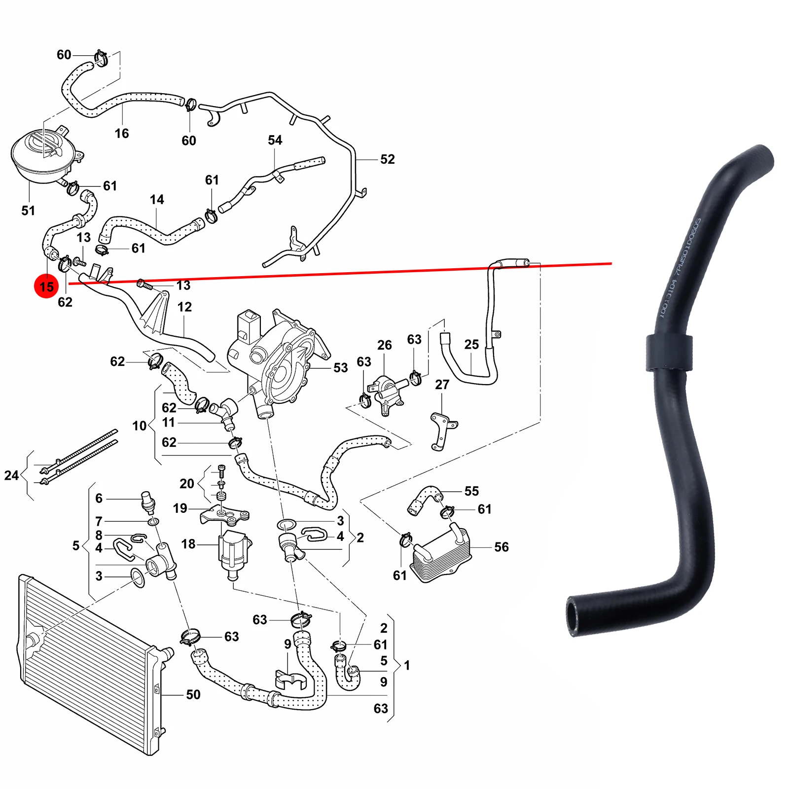 Engine Coolant Hose Pipe 56D122109A For VW PASSAT B7(3C) 2.0T 2015 2016 2017 2018 Radiator Hose Cooling System Accessories