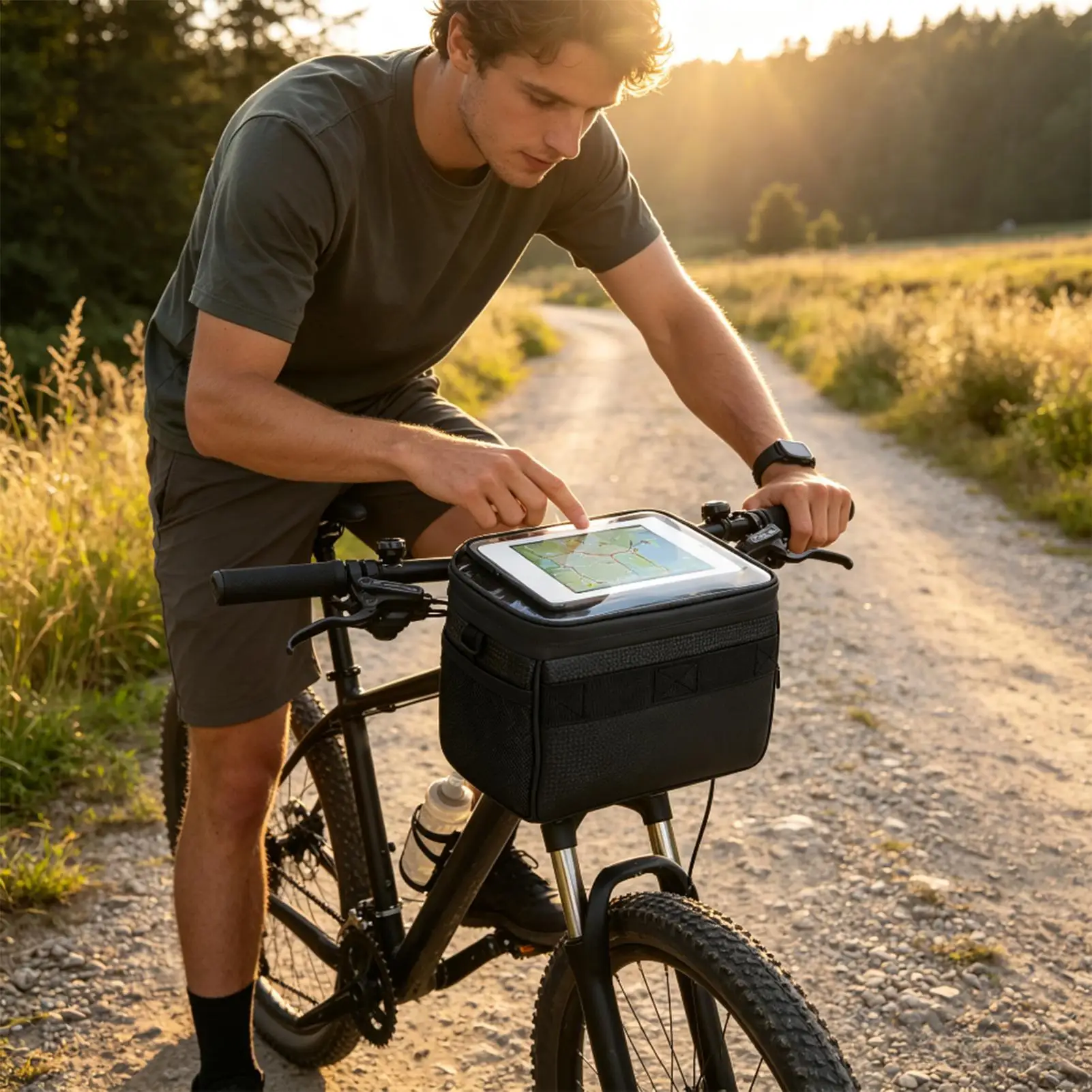 Bike Handlebar Bags Waterproof Multi Compartment Cycling Organizer Bike Frame Front Pouch For Commuting Traveling Road Trip