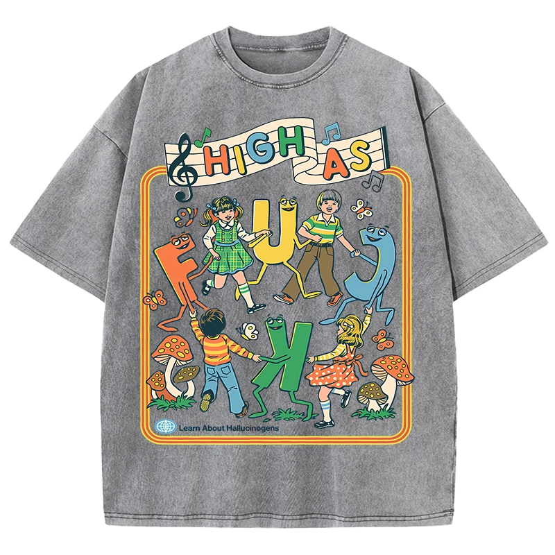 Gewaschen Glücklich Spielen Kinder Muster Retro T-Shirt Männer Sommer Weiche Kleidung Trendy Crewneck Tops Oversize Baumwolle Streetwear