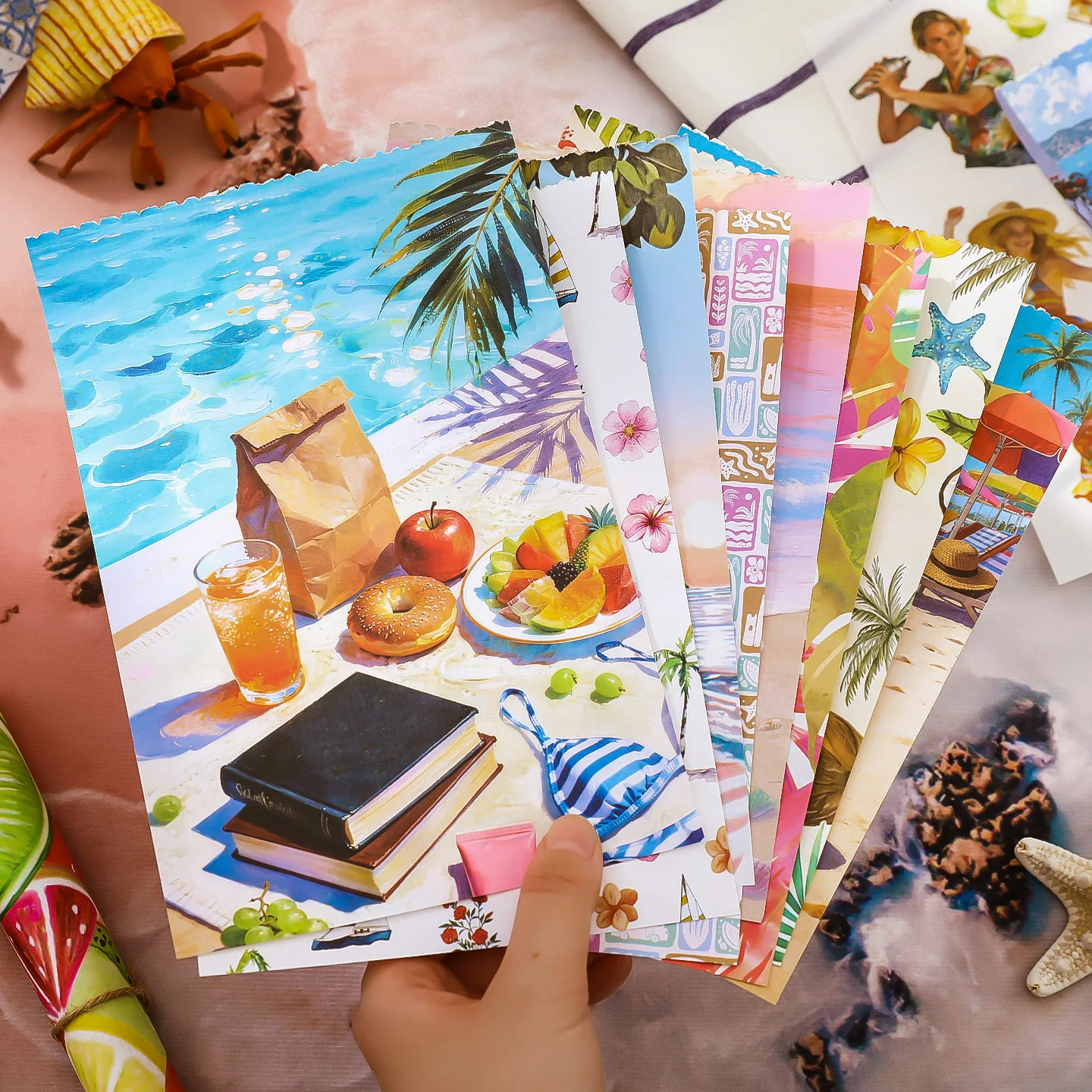 50sheets Ultimate Beach Series Retro Multi Material Material Paper Sticker Book DIY Scrapbook Journal Aesthetics Supplies