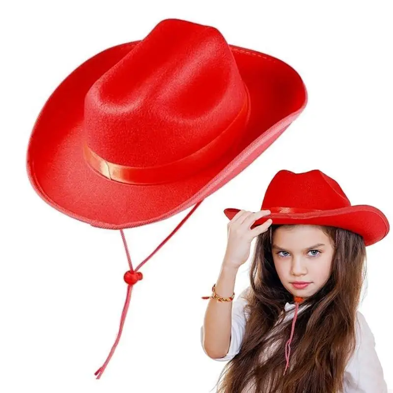 

F19F Western Cowgirl Hat for Kids Halloween Dress Up Costume Fedoras Hat Large Brims Girl Cowgirl Hat Role Play Party Headwear