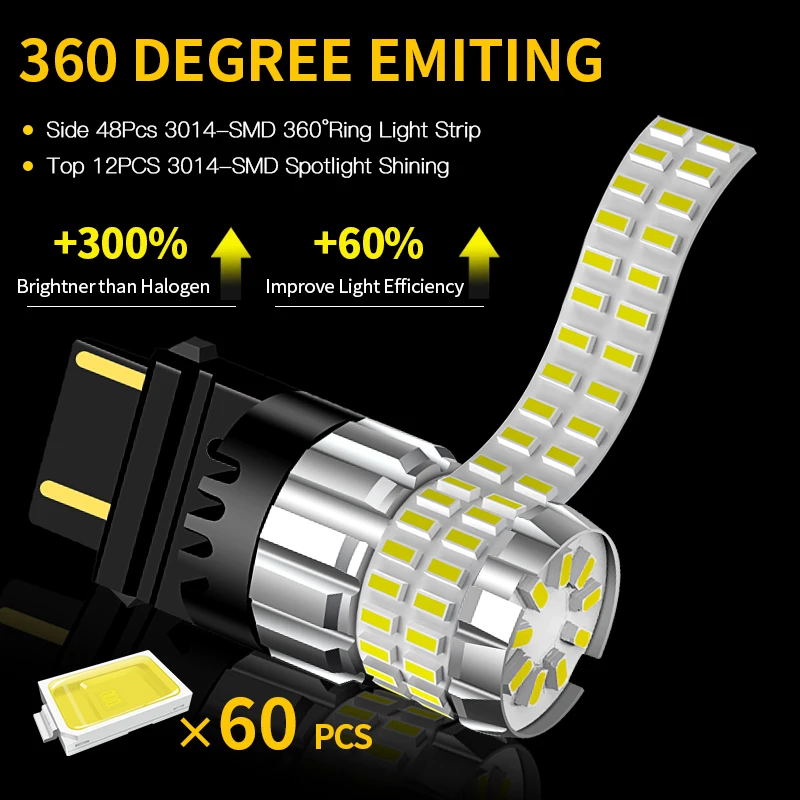 2PCS T25 3157 LED Turn Signal Light 3156 P27W Blub for Dodge Journey/Charger/Caliber, Yellow Indicator Blub Canbus No Error 12V - view 6