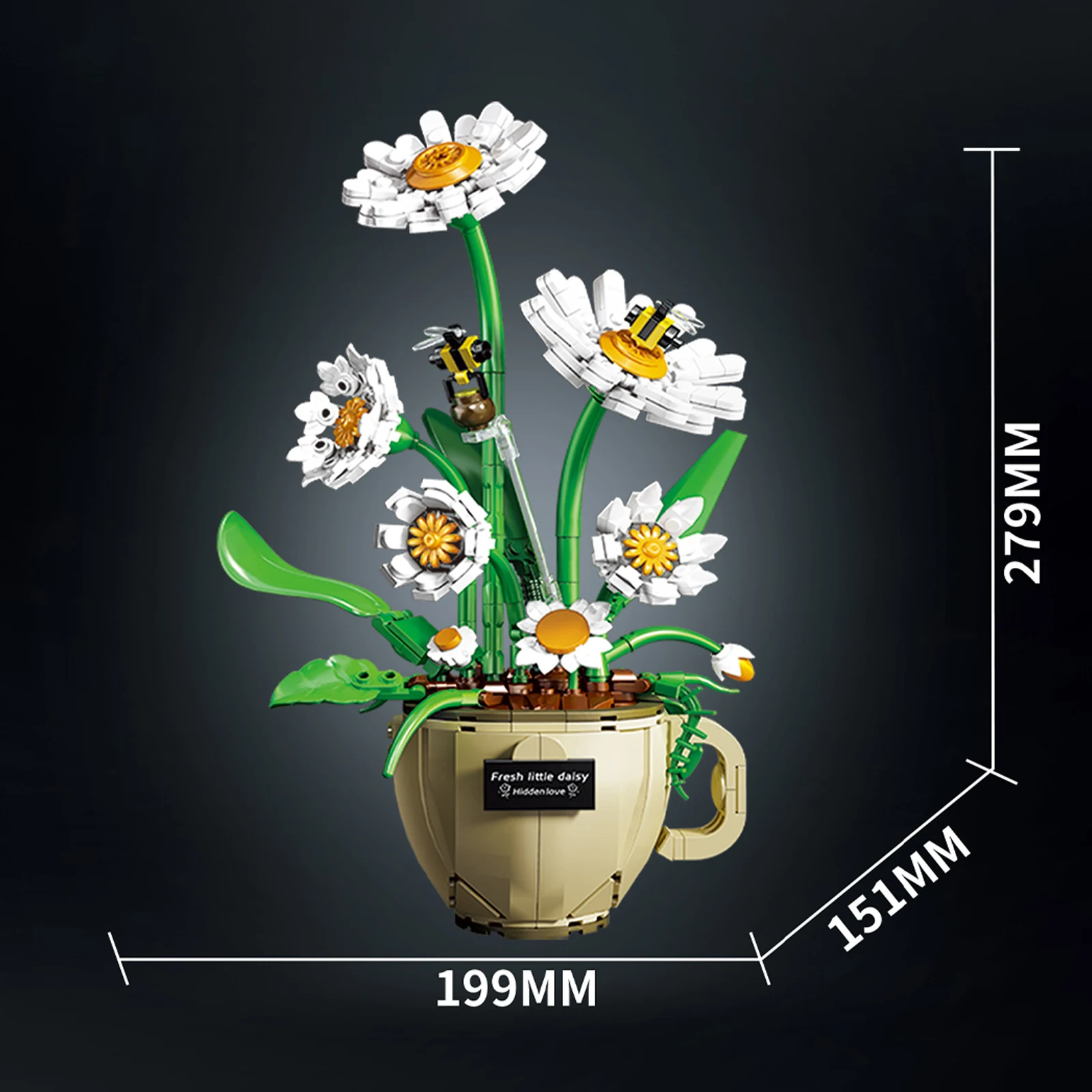 DK3035 Coffee Cup Daisy 496pcs Building Kit DIY Floral Succulent Planter Model Small Particle Blocks for Home Decor Xmas Gifts