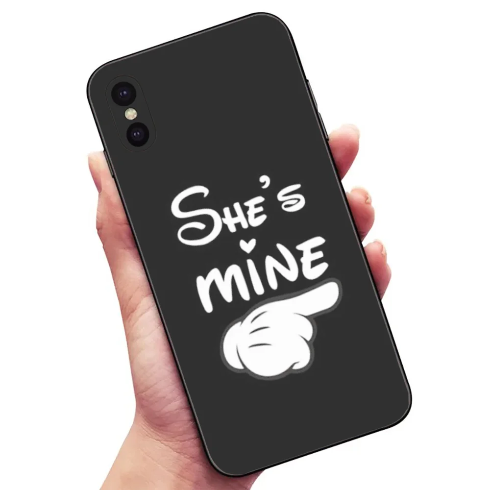 Matching Couple She's Mine Phone Case For Samsung S24,23,22,30,21,10,9,Ultra,Plus,Lite,FE,5G Black Soft Case