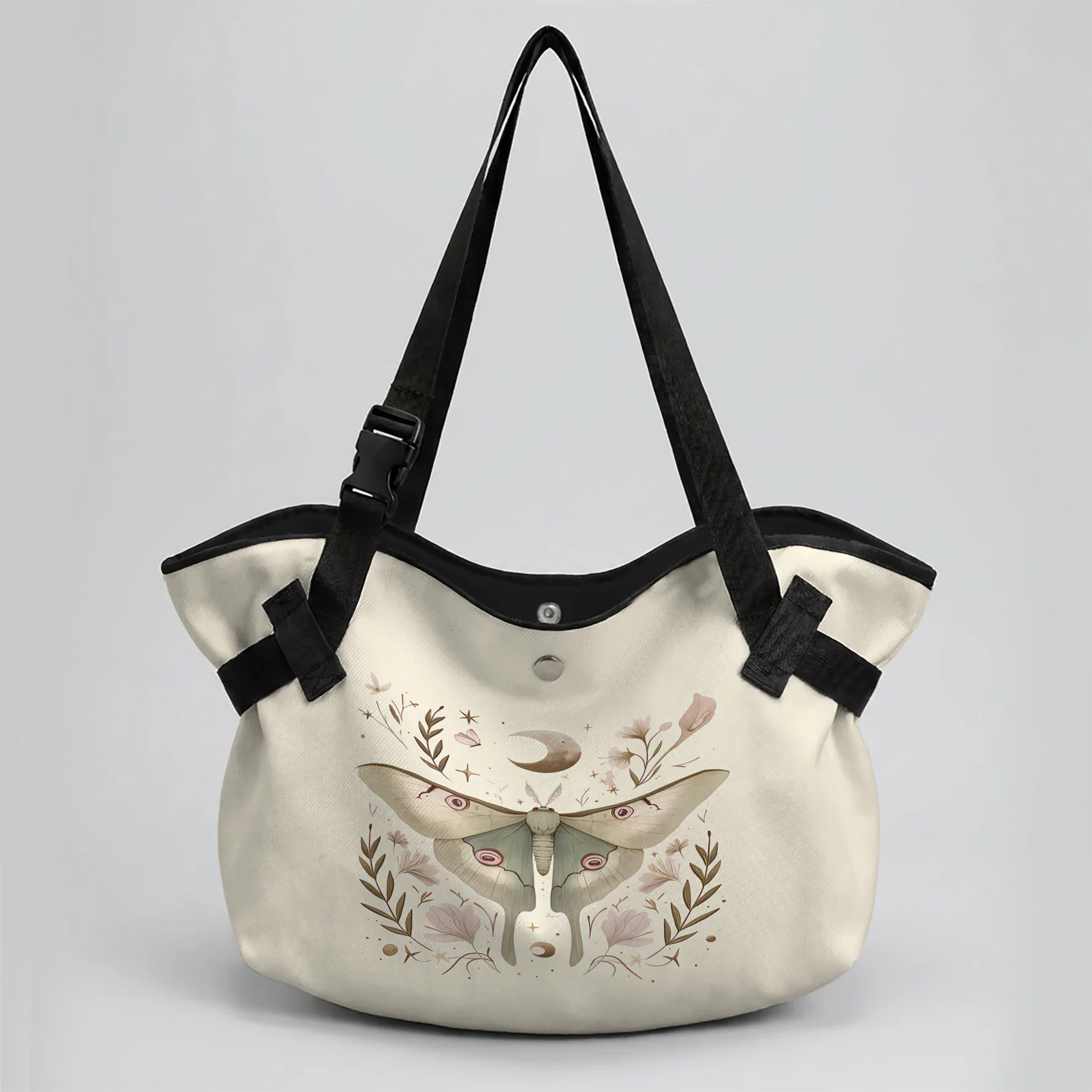 Moth Floral Print 2 In 1 Tote Bag & Round Picnic Mat, Waterproof Foldable Mat For Camping Beach Picnic Travel