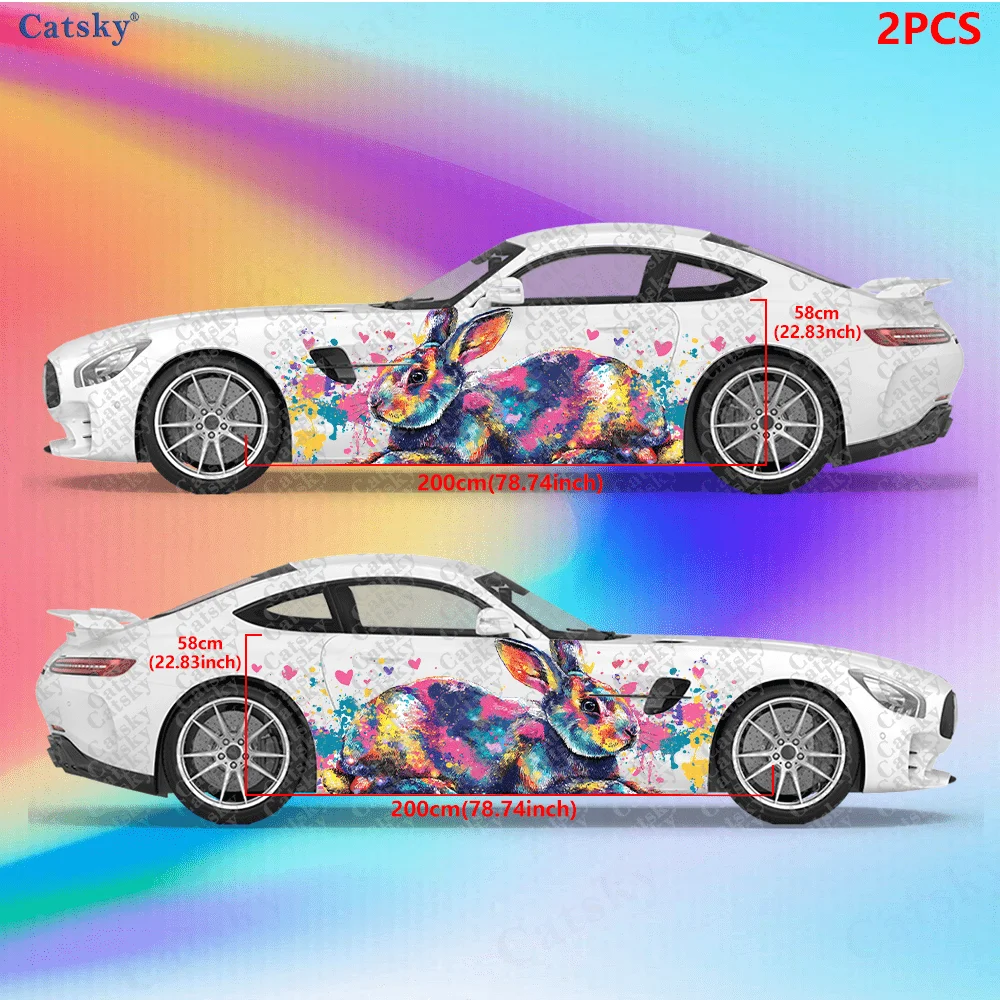 2pcs Colored Rabbit Graffiti Splatter Sticker, Durable, Fade-resistant, Easy To Install and Remove Car Vinyl Wraps