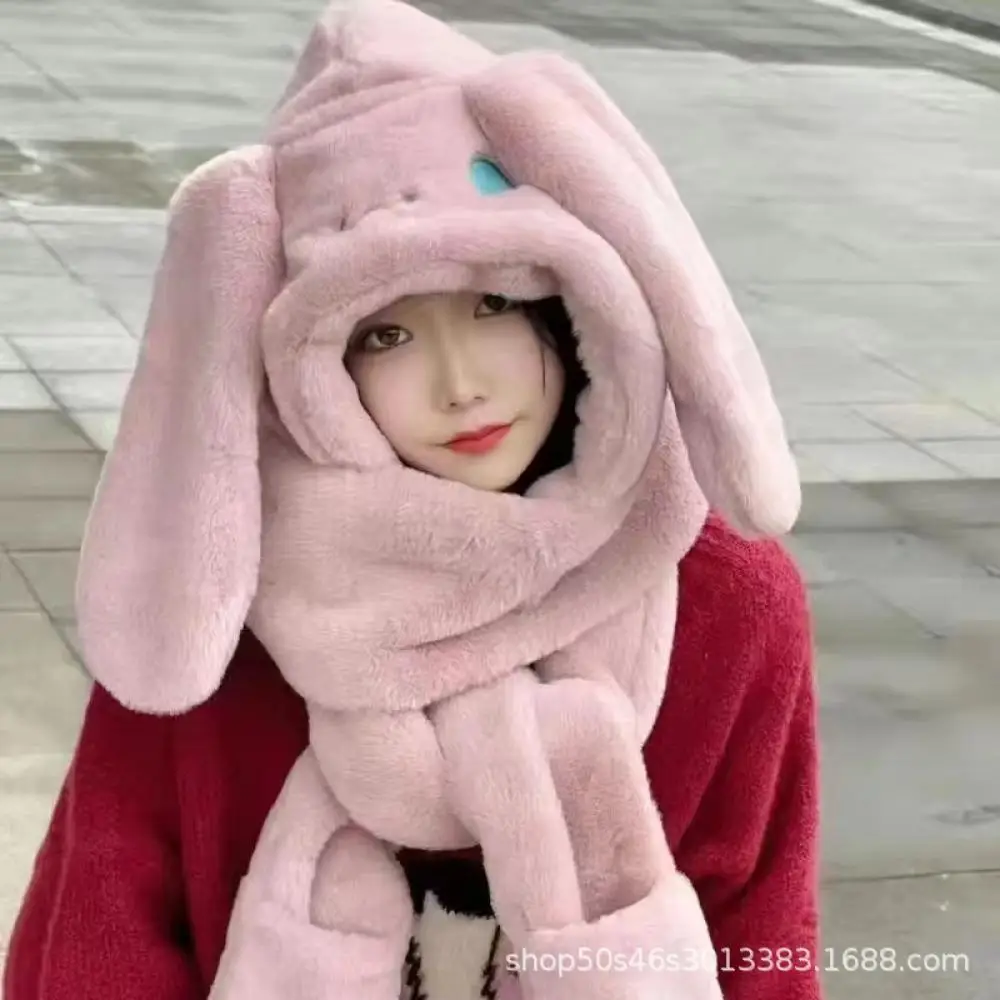 Anime Cinnamoroll Plush Hat Scarf Gloves Sanrioed Kawaii Kuromi My Melody Winter Warm Cute Sweet Girl Student Warm Thicken Gift