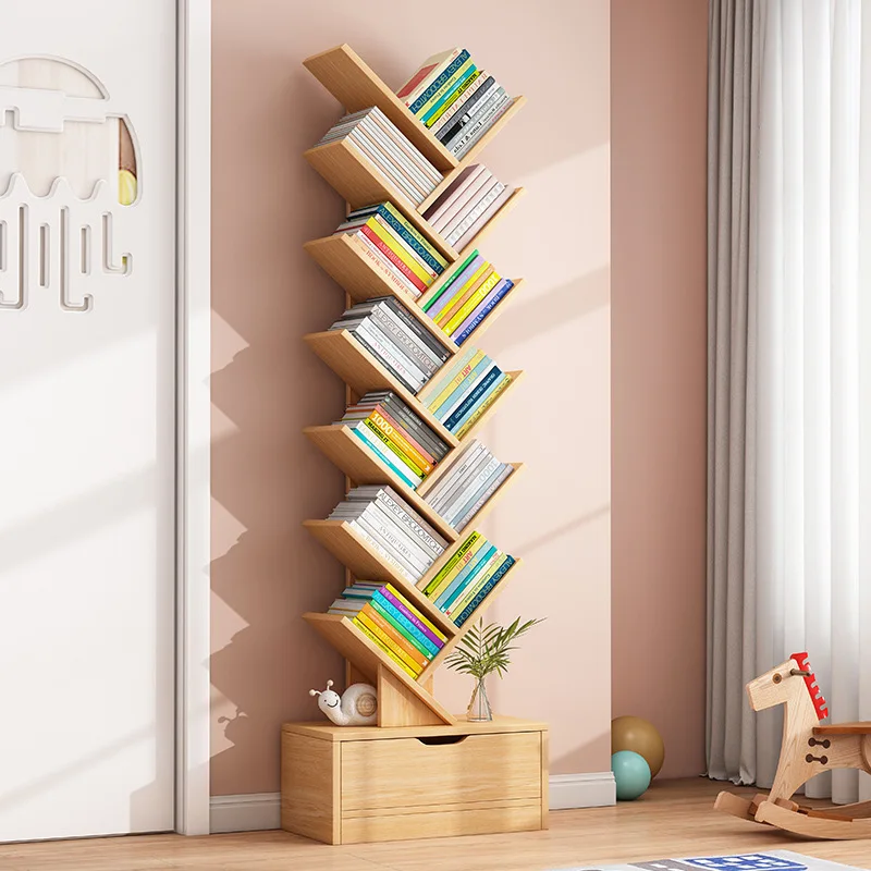 Simple bookshelves, floor shelves, household tree storage shelves, bedroom storage shelves, wall cabinets, small bookcases in th