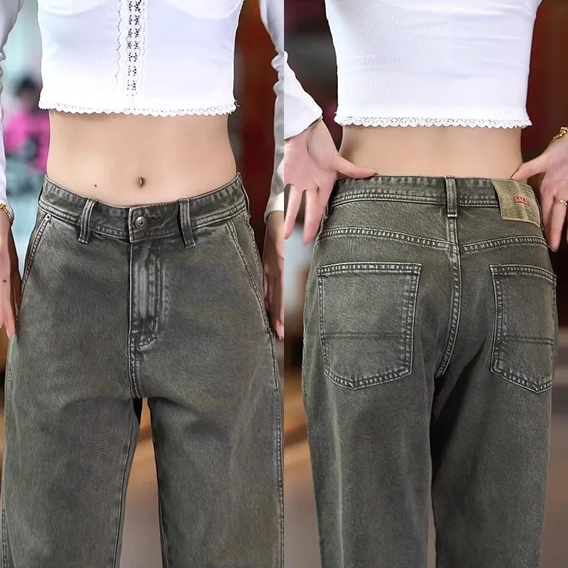 

Повседневные мужские джинсы свободного кроя в американском стиле, цвета War Wolf Green, универсальные длинные брюки прямого кроя, модные городские джинсы из хлопка