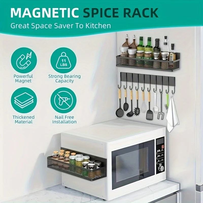 Mesh Spice Rack Magnetic Rack for Refrigerator Spice Organizer 8 Hook Rack Soy Sauce Seasoning Magnetic Shelfs 2025 Hot