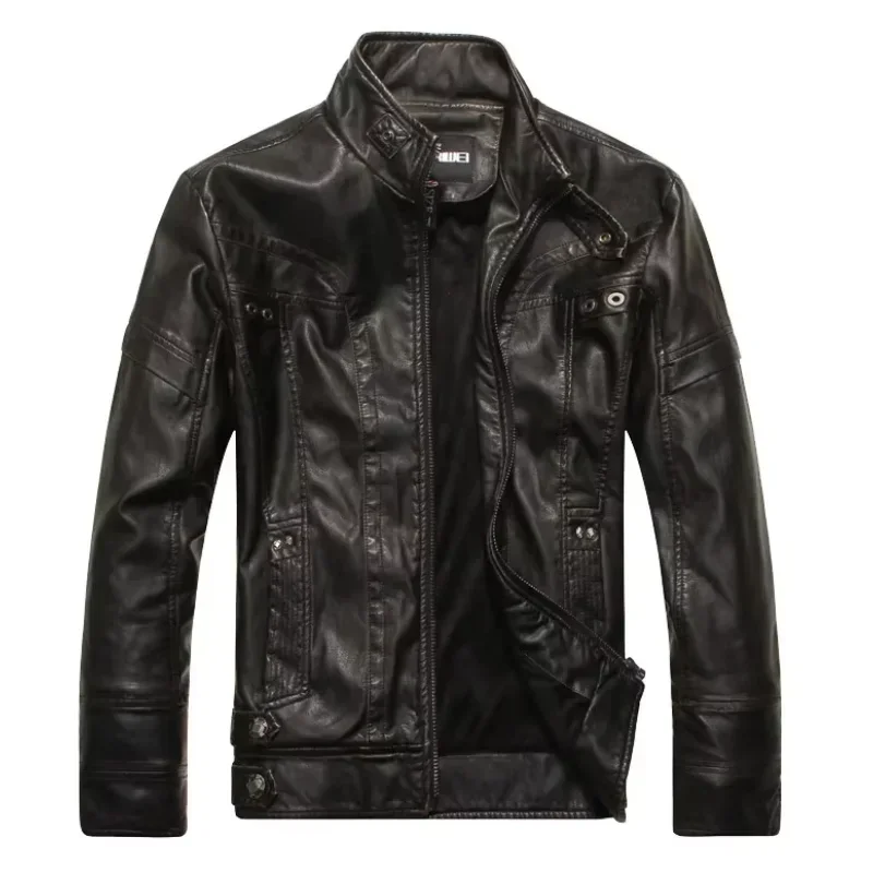 

Men's PU Jacket Standing Collar Short Bicycle Leather Jacket Paired with High-quality Fashionable Casual Men's Motorcycle Jacket