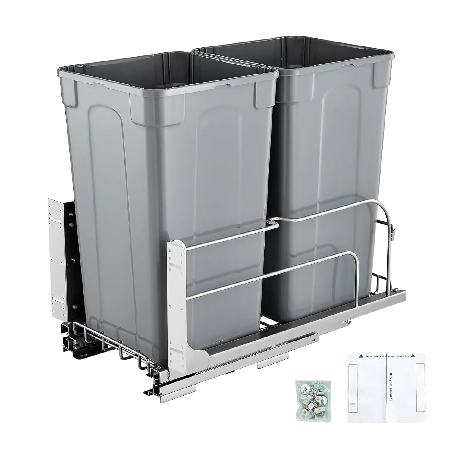 

Pull-Out Trash Can, 27 QT x2 Double Under Mount Kitchen Waste Container with Soft Close Slide and Door Kit for Cabinet Sink