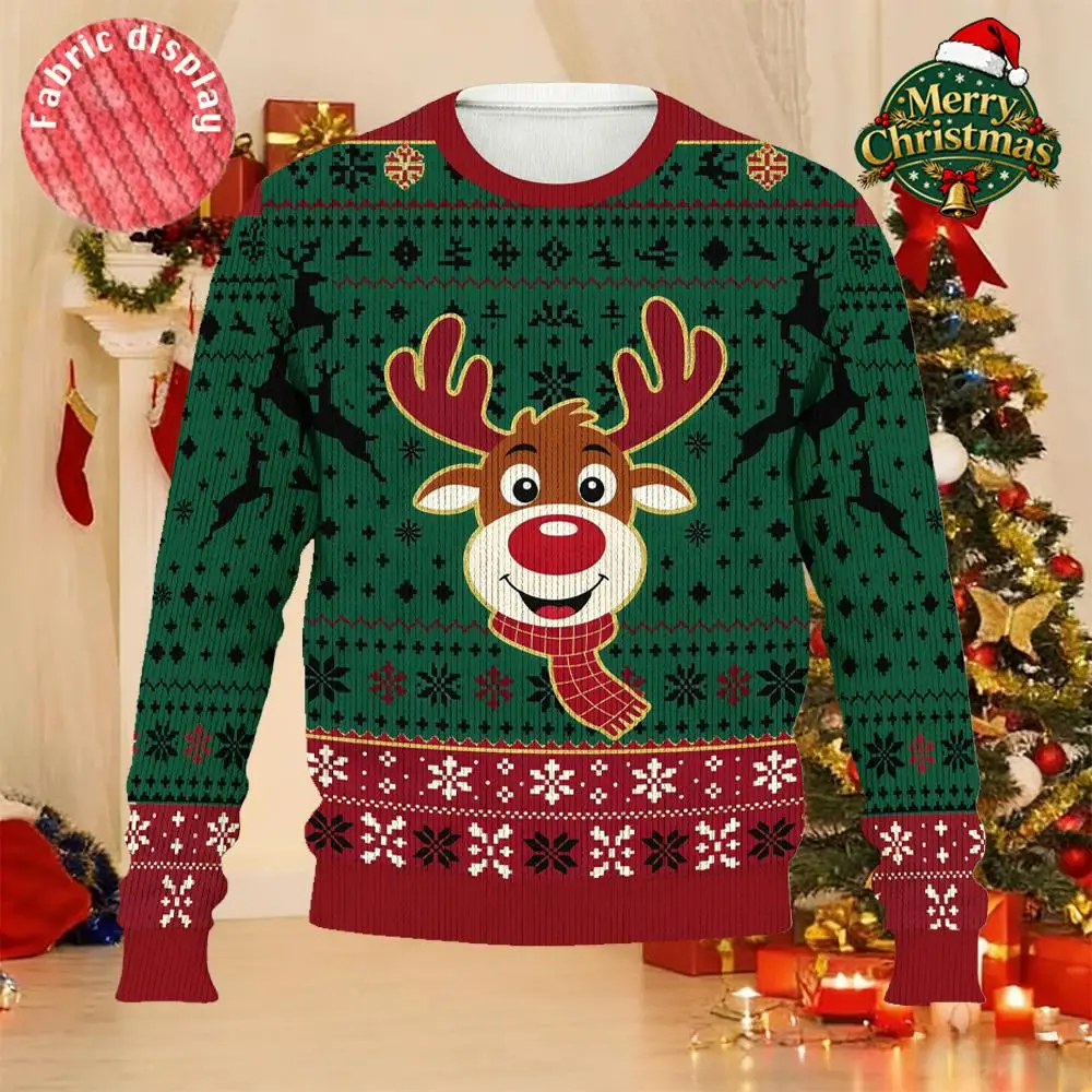 مضحك عيد الميلاد الرنة سترة قبيحة منسوجة الرنة الحزب بطاقات الثلج نمط سترة الموضة الرجال النساء عطلة الحزب جيرسي