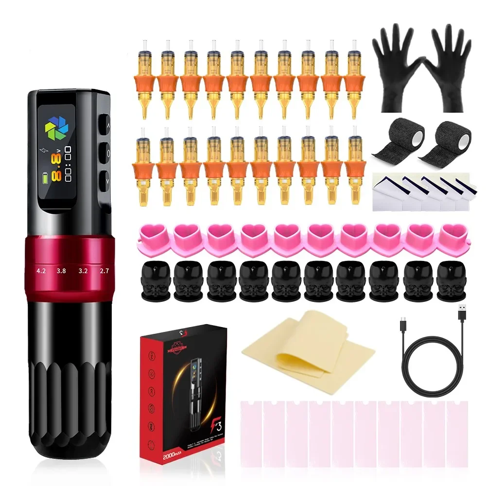 

Adjustable Stroke Wireless Pen Tattoo Machine Set Kit Professional Tattoo Gun Set Pens F3 Rotary Wireless Tattoo Pen Kit