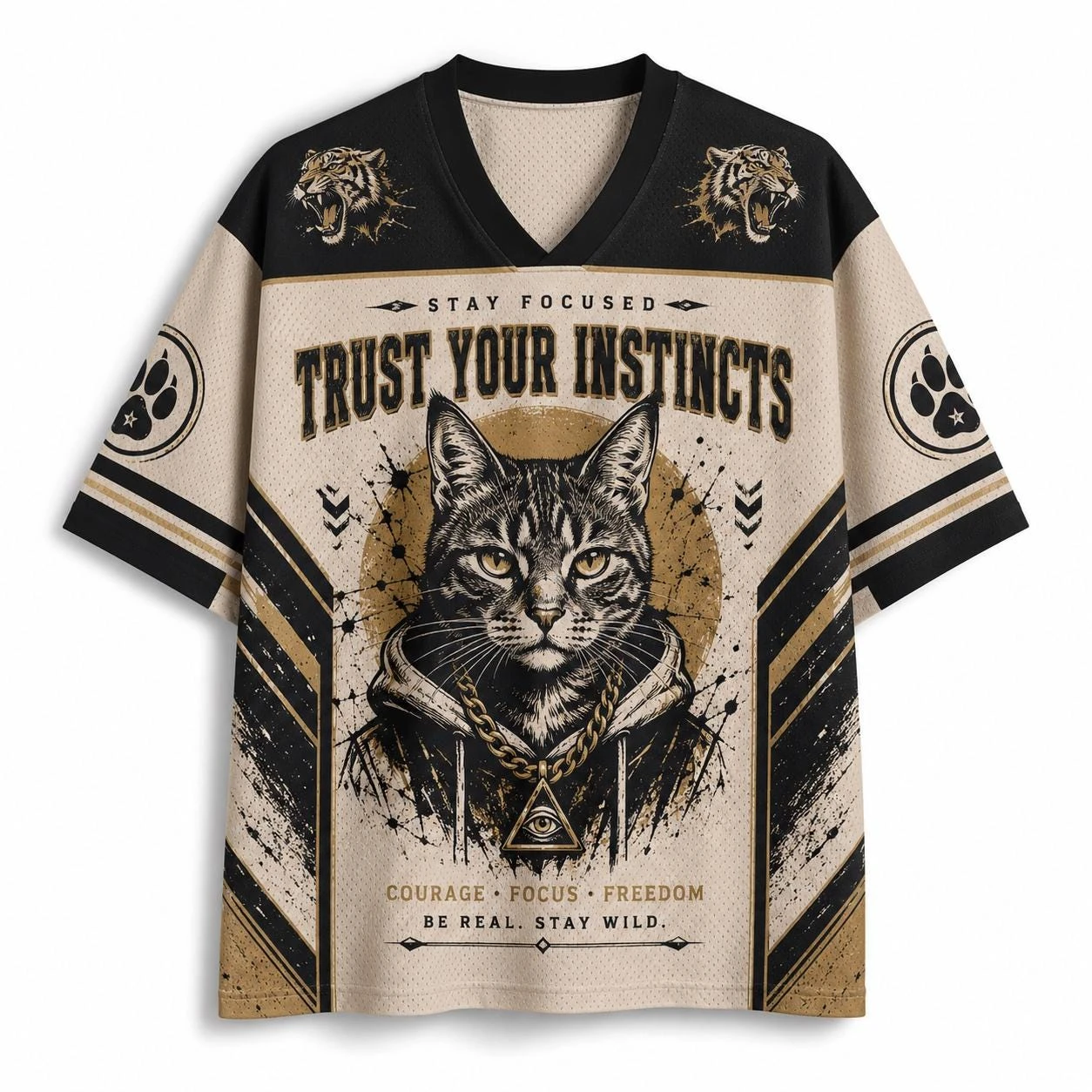 New Unisex Vintage Cat With Chain Crown Print Tee Shirt Trendy Urban Street‑Style Short Sleeve Loose Casual Tops For Men Women