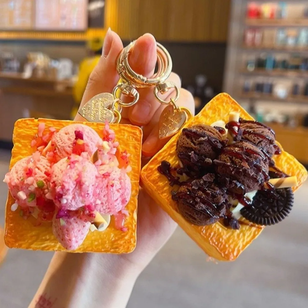 

PU Simulated Fruit Keychain Ice Cream Cake Fun Design Ice Cream Cake Keychain Chocolate Strawberry Lightweight Dessert Key Chain