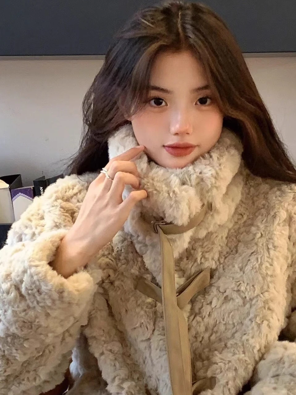 

Женский осенне-зимний свободный длинный кардиган из смесовой ткани с ворсом под овчину и хлопком, имитация кроличьего меха, верхняя одежда