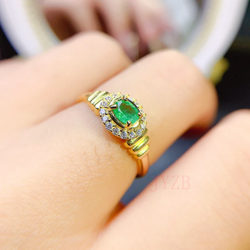 

Brand new inlaid natural emerald luxurious personality ring exquisite ring row for banquet party jewelry