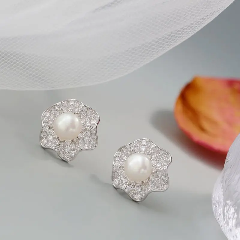 

Аутентичные серьги из стерлингового серебра 925 пробы, инкрустированные натуральным пресноводным жемчугом, элегантные модные серьги с волнистыми лепестками, ювелирные изделия, подарок