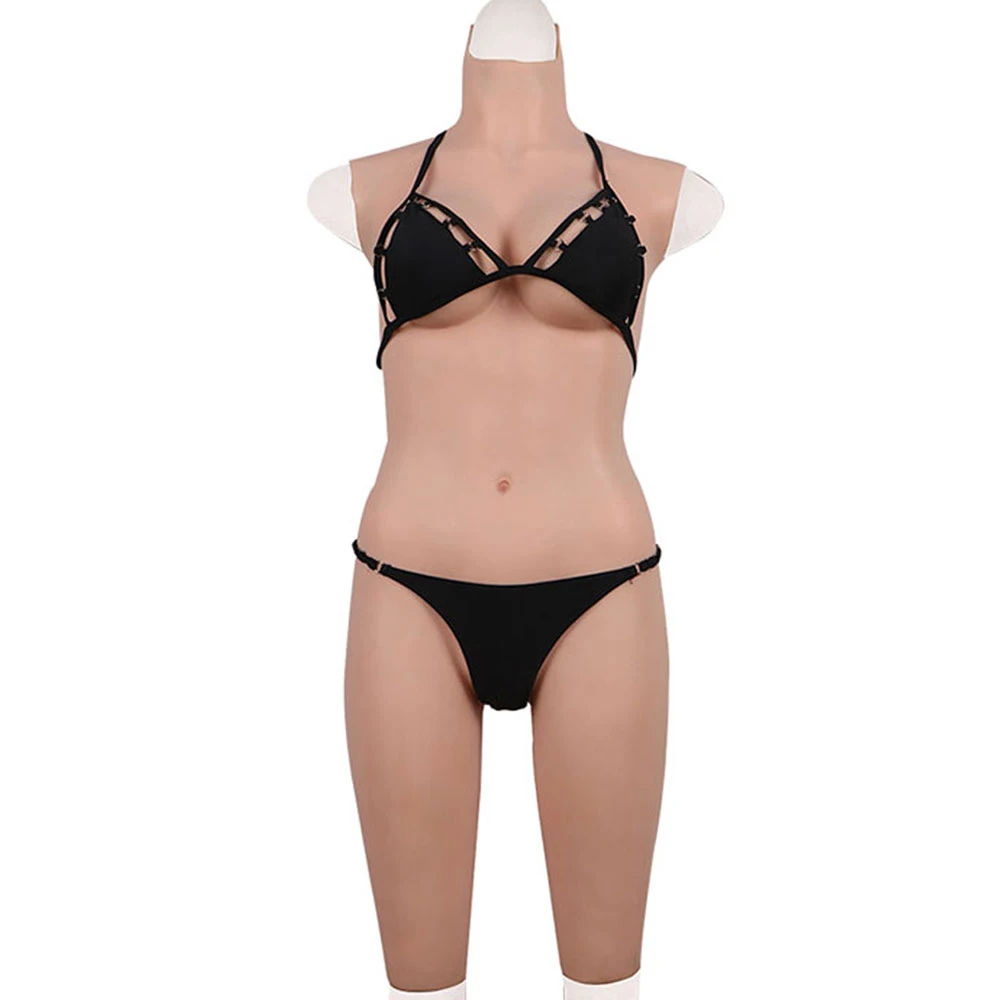 Body suit with breast form and fake vagina for drag queen cosplay Zentai suit for crossdresser realistic boobs chest real skin