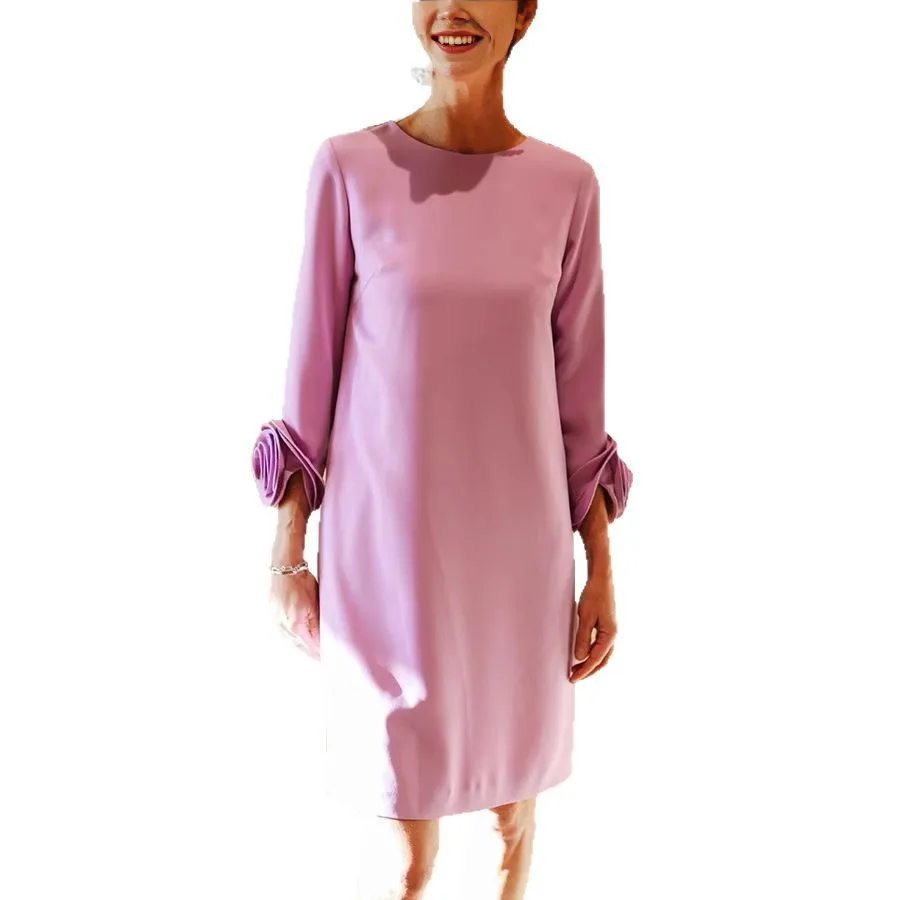 Europese en Amerikaanse dameskleding ronde hals negenkwart mouw bloemdecoratie effen kleur jurk casual