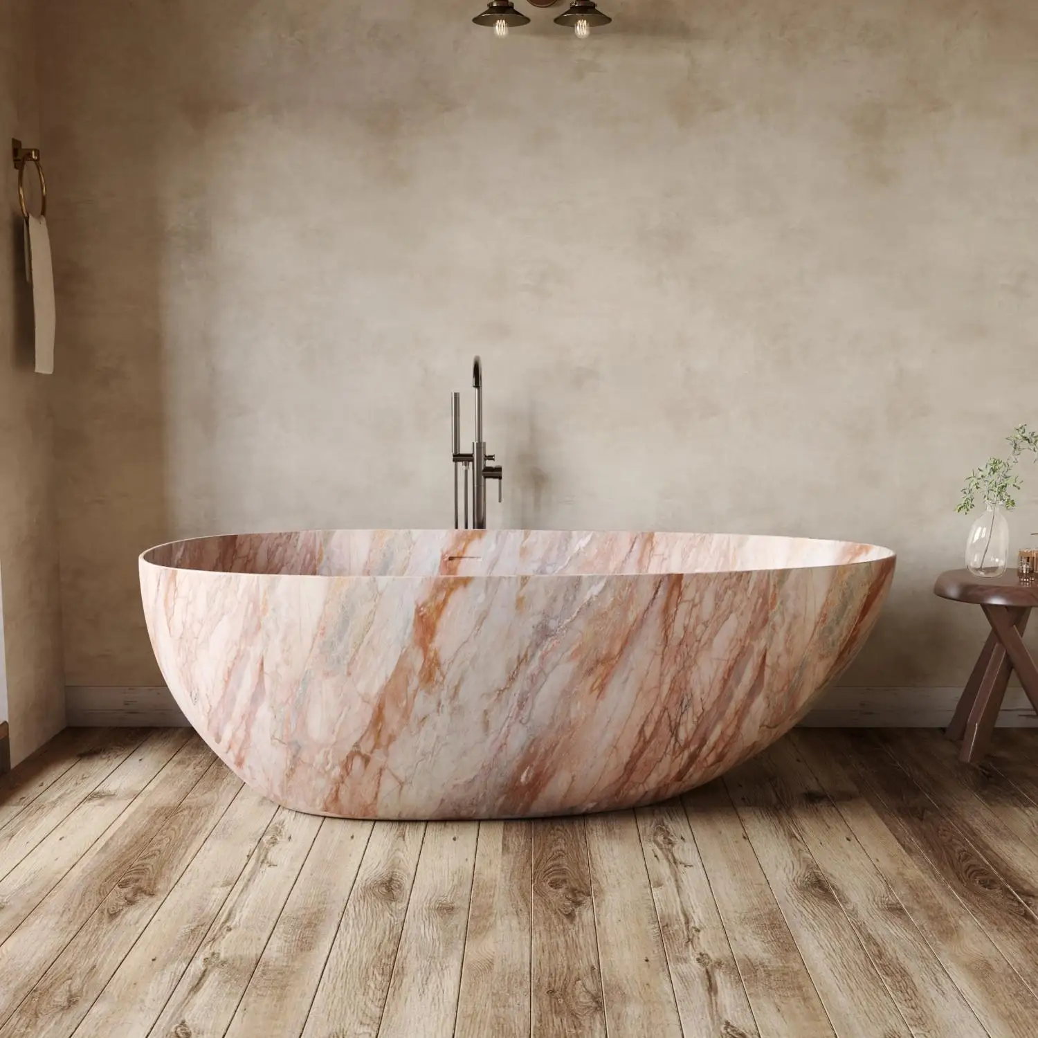 

Stone Composite Freestanding Tub Italian Luxury Egg-Shaped Bathtub Heat Retention &Easy-Clean, Body Contour