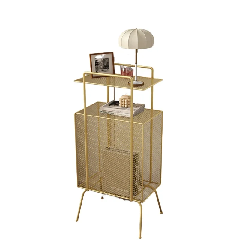 

20cm Ultra-narrow Bedside Table Light Luxury Iron Storage Cabinet Multi-layer Hollow Room Desk Strong Bearing Coffee Tables