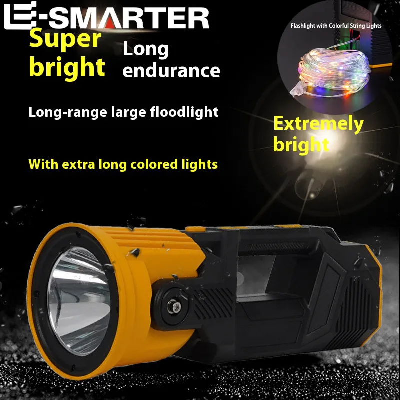 High Power LED Searchlight Multifunctional Torch Head 90° Rotatable With Colorful Strip Light Outdoor Camping Light