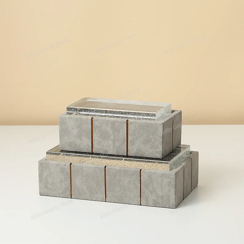 Modern minimalist groove line leather pattern jewelry box, hotel cloakroom creative desktop decoration box