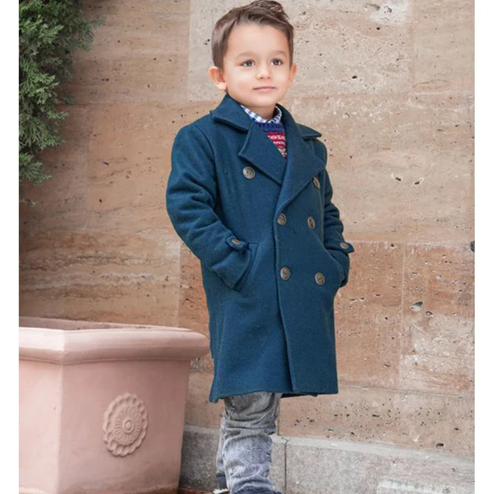

Only Jacket 1PCS Boy's Coat Blend Double Breasted Slim Fit Wool Winter Warm Official Clothes Children Jackets Overcoat Full