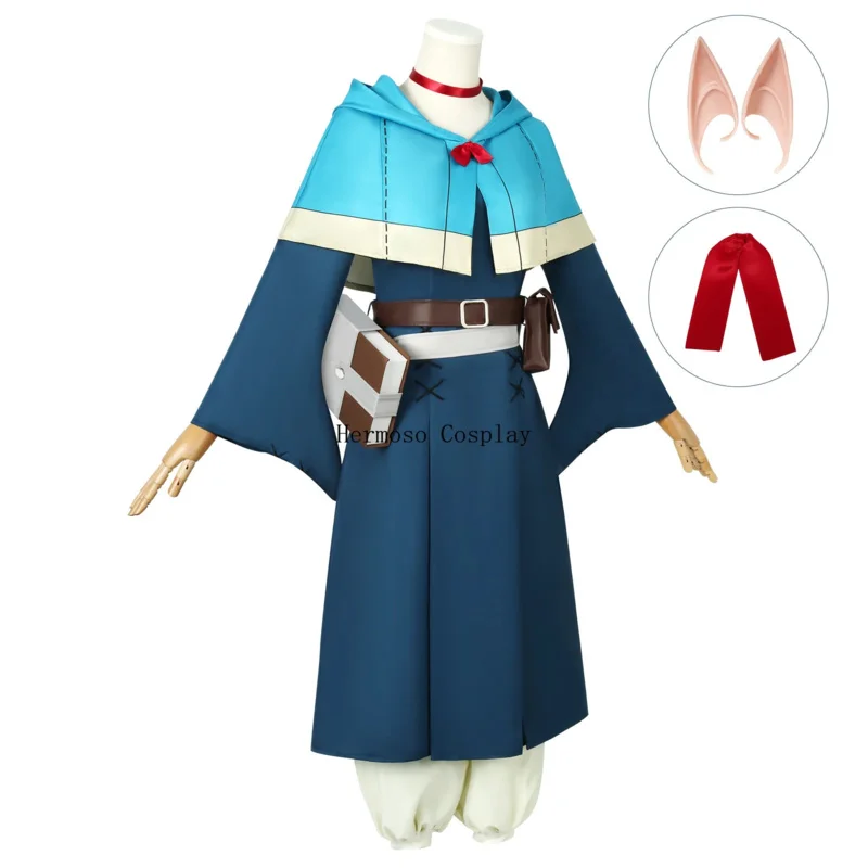 Marcille Donato Cosplay Costume Wig Anime Delicious in Dungeon Dress Uniform Cloak Bag Book Headwear Elven Mage Halloween Suit