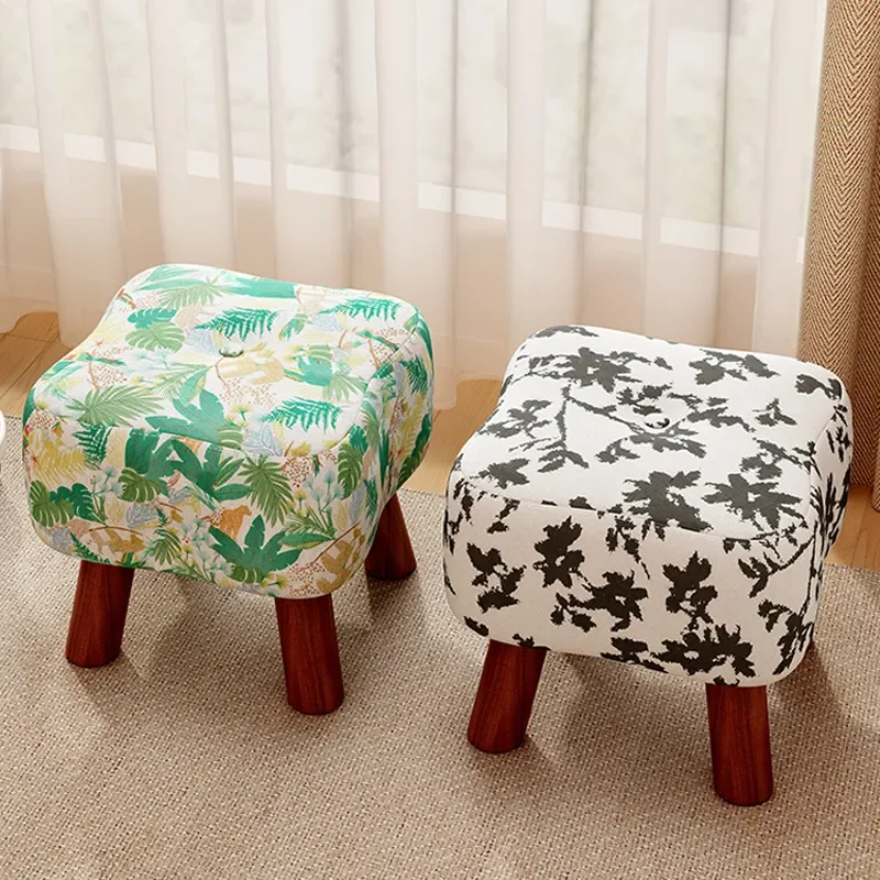 Retro Small Stool Household Soft Fabric Bench Strong Durable Sofa Footrest Shoe Changing Stool Compact Seating for Living