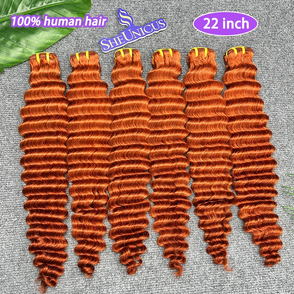 

# Наборы волос из 100% вьетнамских человеческих волос, цвет имбирно-оранжевый, глубокая волна, 350 прядей, 18-24 дюйма, двойная зашивка, 1, 2, 3, 4 шт., для наращивания.