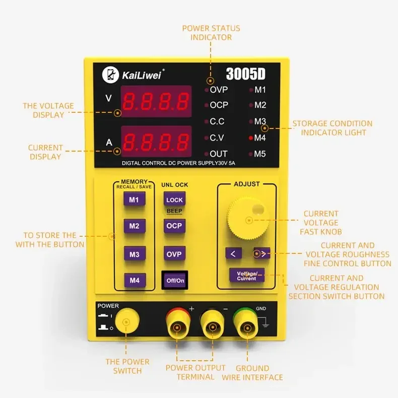 Kailiwei 3005d 5a 30V 5a Dc Digitale Display Switching Regelbare Voeding Test Variabele Reparatie Tool Laboratoriumapparatuur