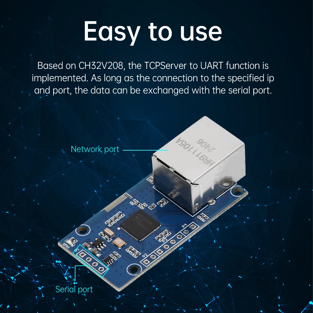 CH32V208 Moduł szeregowy na Ethernet TTL Przezroczysta transmisja sieciowa Płytka rozwojowa TCPServer do funkcji UART