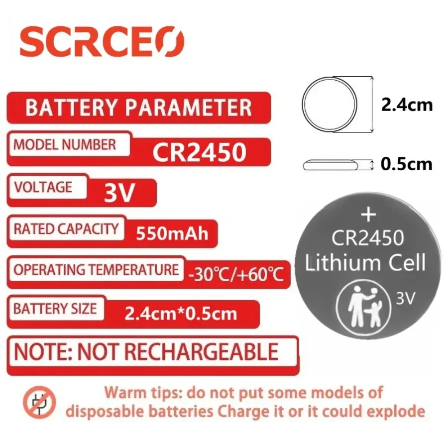 Lithium Coin Cell Battery CR2450 3V 2-10PCS, DL2450 BR2450 ECR2450 Replacement for Watch Car Key Fob Toys