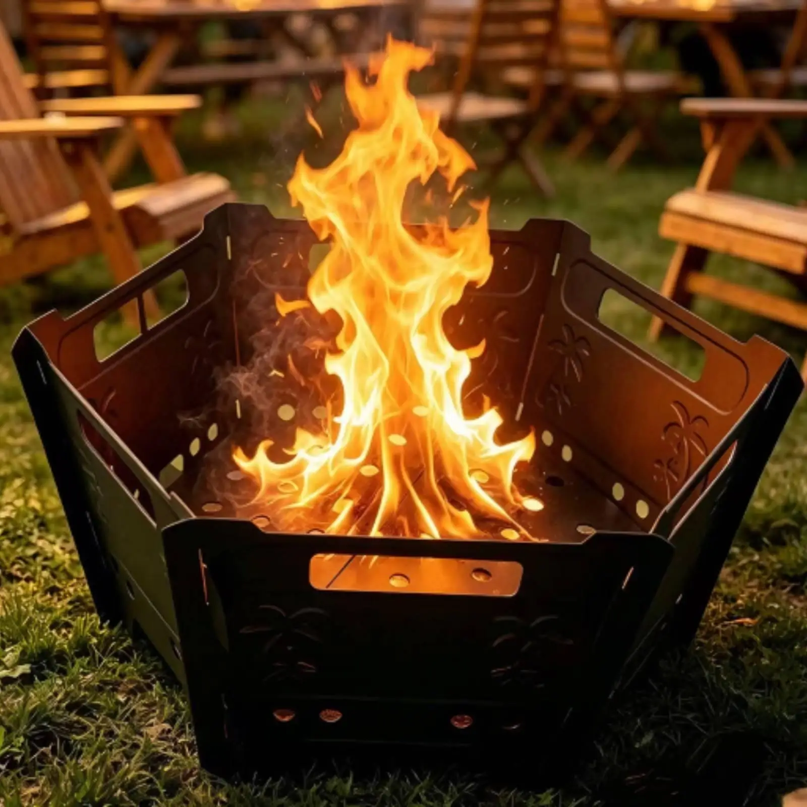 Hexagonal Folding Fire Hearth Ventilated Hexagonal Fire Hearth Compact Windproof for Courtyards, Camping